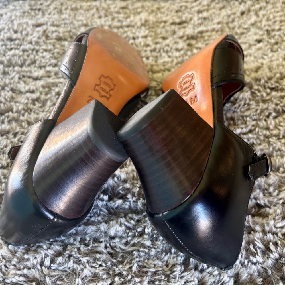 Re-Mix Vintage Shoes Gabrielle 7.5 Black Leather Sandal - Picture 6 of 8